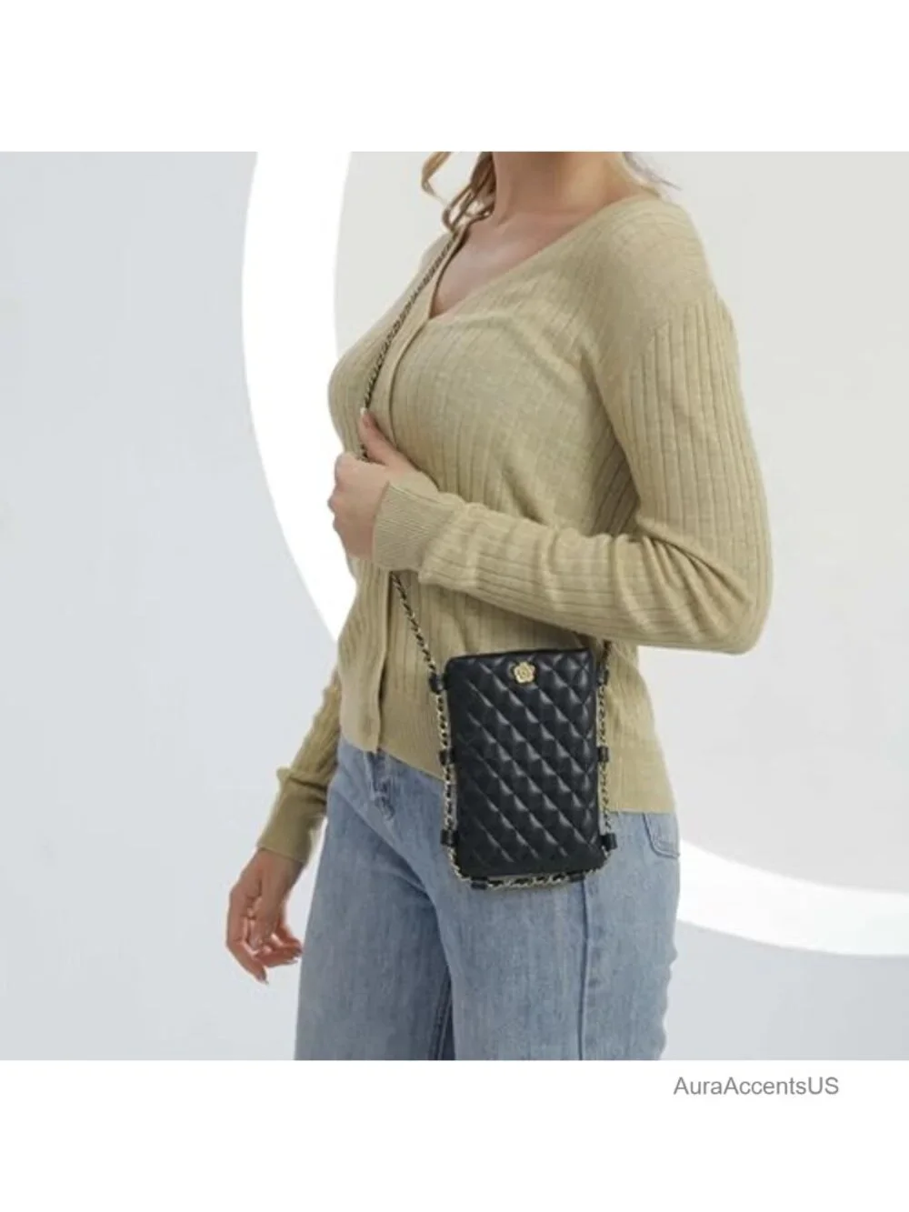 Small Quilted Crossbody Cell Phone Purse PU Leather Adjustable